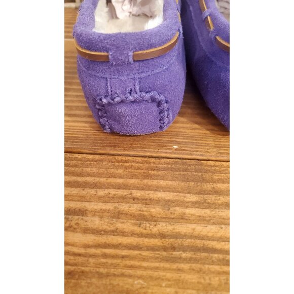 Minnetonka Girls Purple Suede Moccasin Slippers Faux Fur Leather lace Size 4 - Picture 7 of 12
